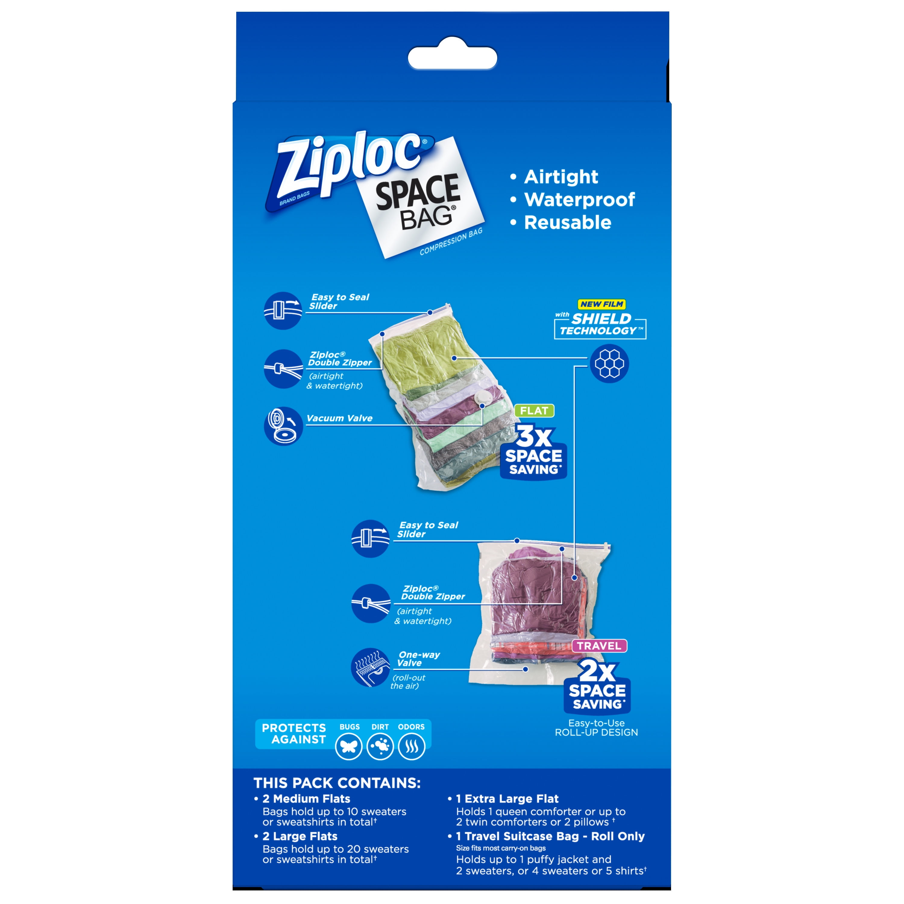  Ziploc Space Bags Reusable Vacuum Seal Combo Pack- 6