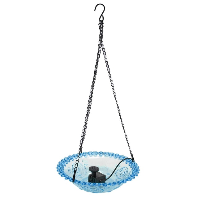 9.25 Inch Hanging Hummingbird Bath Feeder, Metal Hook, USB Powered, Plastic Bird Fountain for Outdoor, Garden, Patio, Lawn with Solar Fountain Features