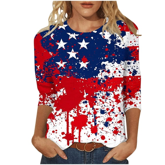 XDZJLR T Shirts For Women 4Th Of July 250Th Anniversary 3/4 Sleeve Casual T Shirt Fashion Patriotic Graphic Round Neck Top Comfortable Tee Tshirts S-Xxxl