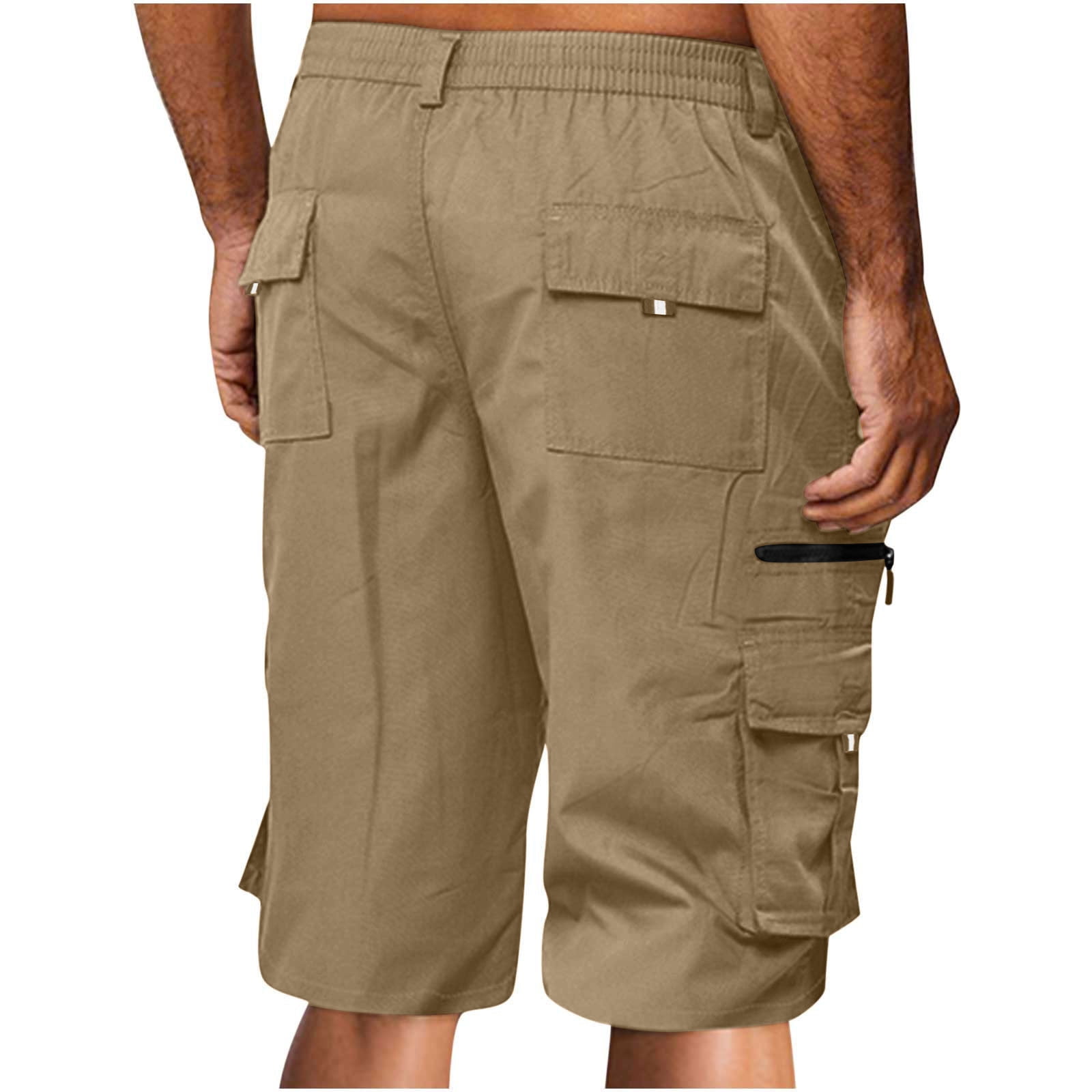 JGTDBPO Cargo Pants Men Button Zipper Drawstring Elastic