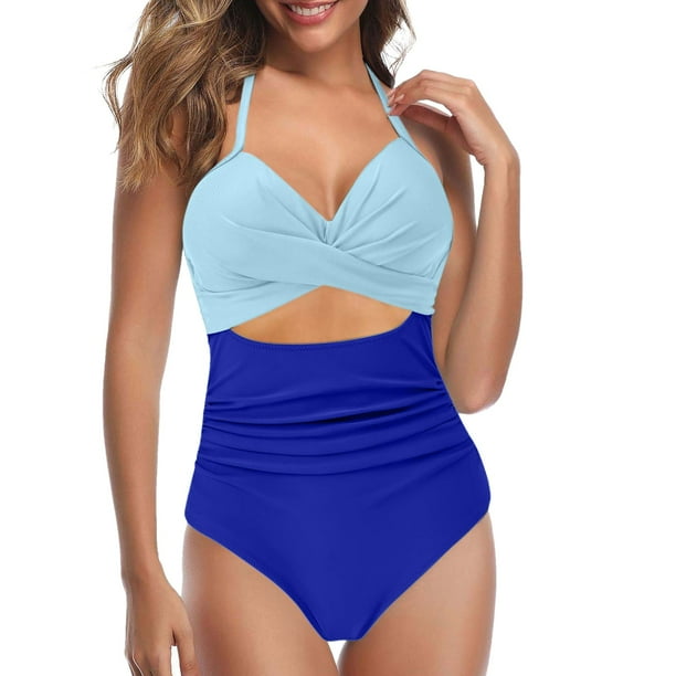 Gibobby Trajes de Baño Mujer Completos Traje de baño 2023 para mujer, traje de baño Sexy recortado con cintura alta, traje de baño con cordones frontales(Azul celeste,G)
