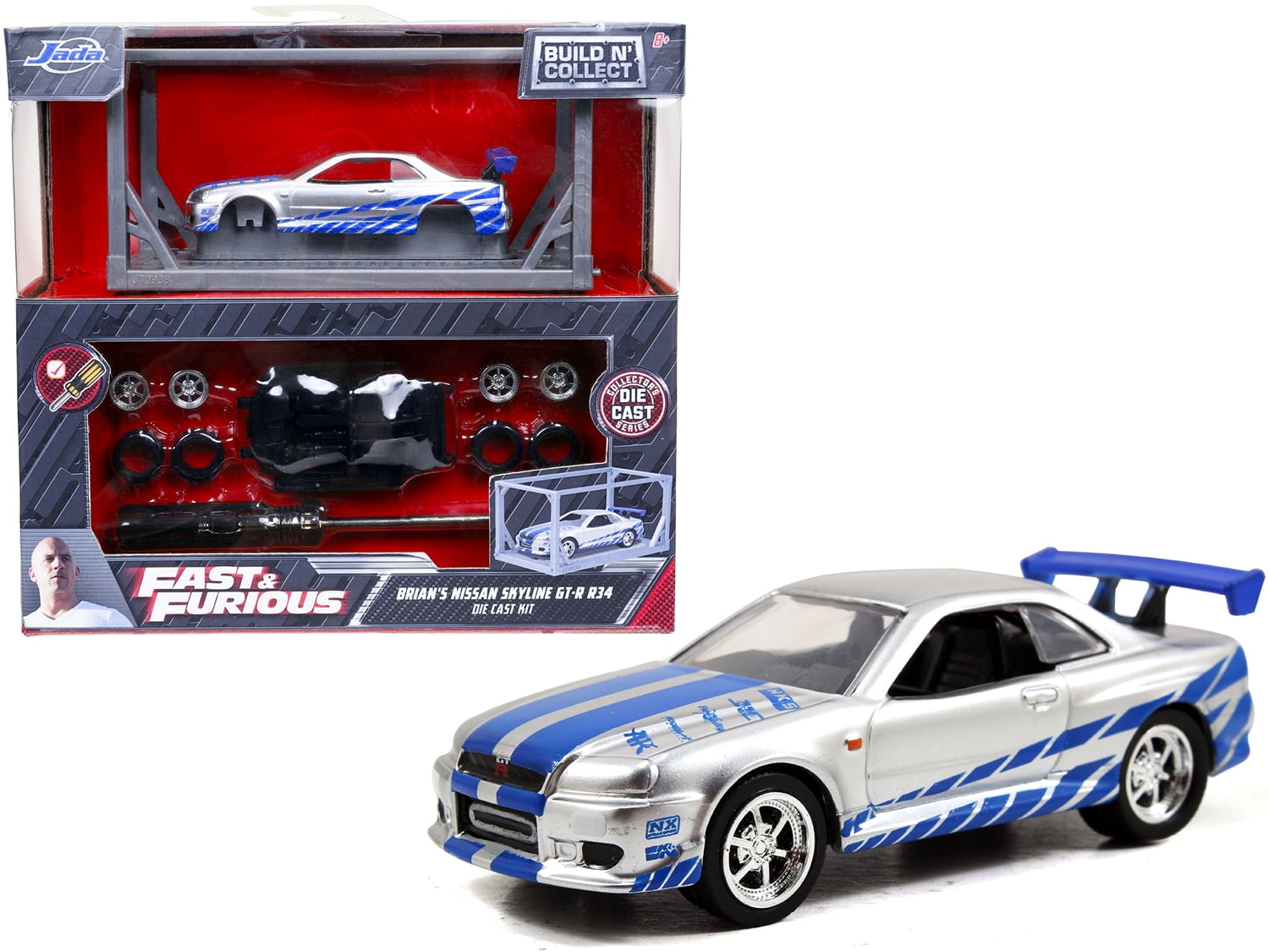 Model Kit Brian's Nissan Skyline GT-R R34 Silver and Blue