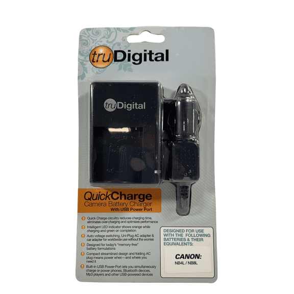 tru Digital Quick Charge Camera Battery Adapter w/ USB Port For Canon NB4L/NB8L