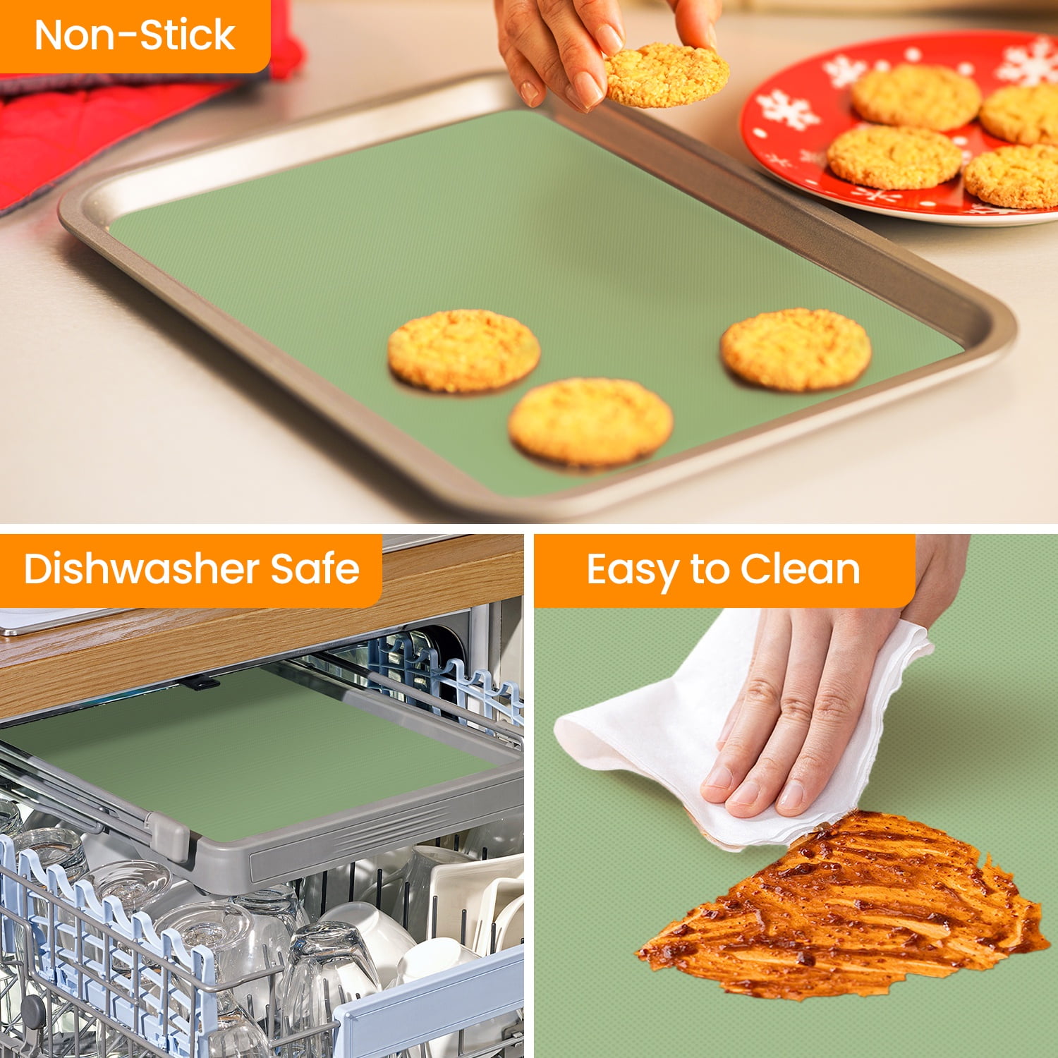 Silicone Baking Mat Roll - Non Stick, Heat Resistant Pastry Mat for Macarons, Bread, Cookies | Kitchen Countertop Protector | Dough Rolling Mat Gray