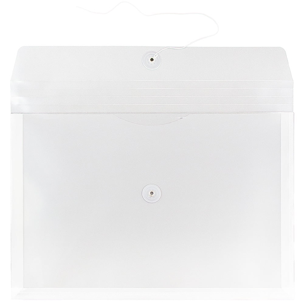 JAM Paper Plastic Envelopes with Button & String Tie Closure, Legal Booklet, 9 3/4 x 14 1/2, Clear, 3/Pack