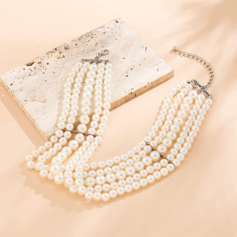 Boho Pearl Choker Necklace - Silver Crystal Pendant, Adjustable 18-20 Inch, Seed Bead Jewelry For Women