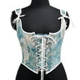thumbnail image 5 of Women's Corsets Plus Size Lace Up Boned Jacquard Brocade Waist Training Underbust Fashion Womens Sexy Vintage 1920s Renaissance Lace Trim Corset Bustier Lingerie Bodyshaper TopLight Blue Size L, 5 of 7
