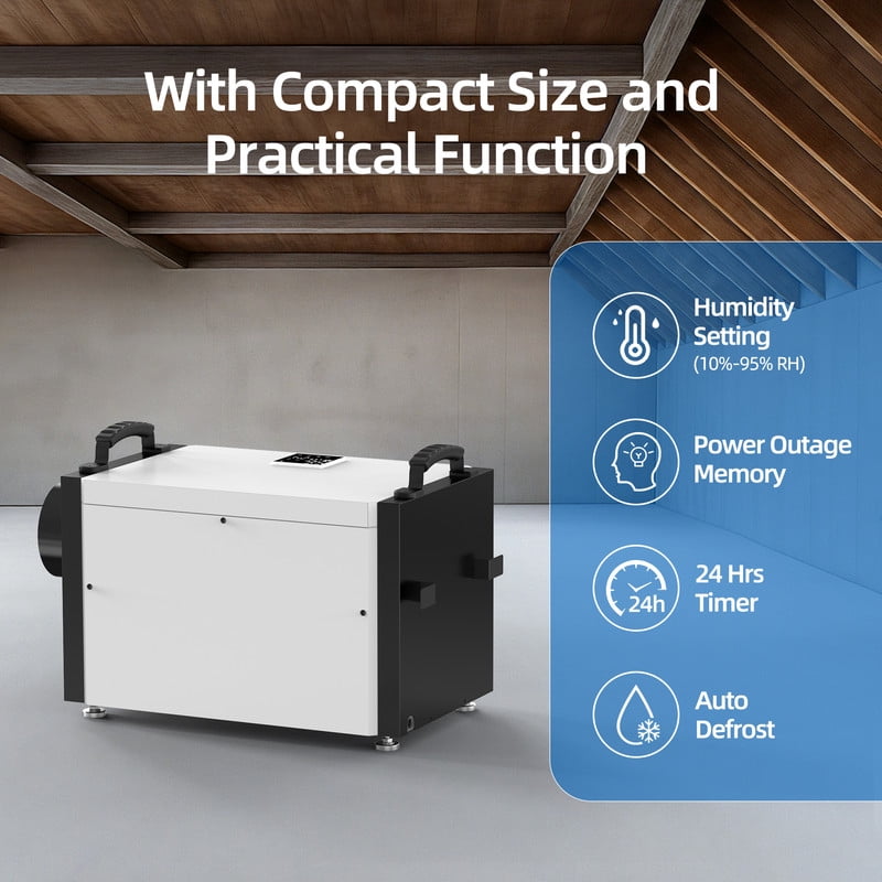 151 pt. 6,000 sq.ft. Bucketless Commercial Dehumidifier in White, with Detachable Control Panel, Great for Crawl Space