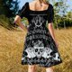 thumbnail image 5 of Vestido de manga corta con estampado geométrico azul artístico para mujer 2025, estilo coreano., 5 of 7