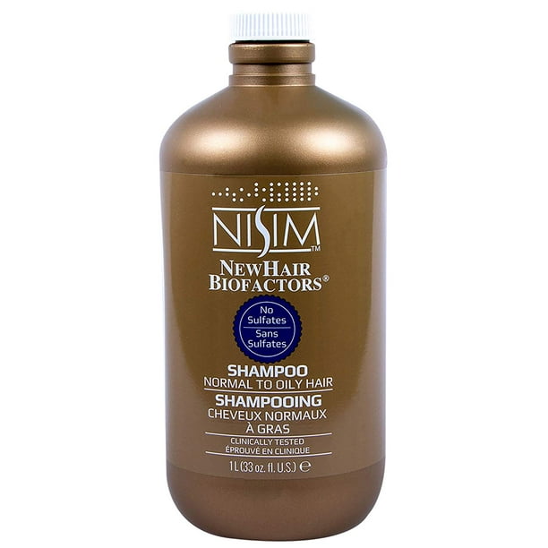 NISIM Nouveaux Biofactors de Cheveux Normaux au Shampooing Huileux 33Oz/1Litre - Pas de Sulfates, Parabens, 1 Litres