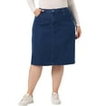 thumbnail image 1 of Falda de mezclilla para mujer de tallas grandes Agnes Orinda con bolsillos laterales, cintura elástica y abertura trasera, falda de jeans 1X azul oscuro, 1 of 7