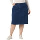 thumbnail image 1 of Falda de mezclilla para mujer de tallas grandes Agnes Orinda con bolsillos laterales, cintura elástica y abertura trasera, falda de jeans 1X azul oscuro, 1 of 7