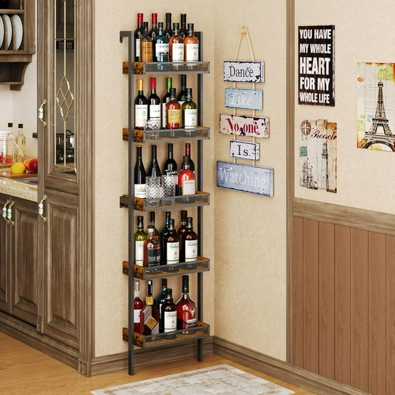5-Tier Freestanding Wine Racks: 50 Bottles Wine Rack Shelf Wall Mounted with Fences Wines Bottle Holder Display Shelf Liquor Storage for Kitchen Dining Room Bar Wood 17.28''L x 7.95''W x 68.5''H