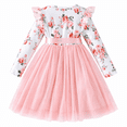 thumbnail image 2 of Lanbubble Toddler Girls Long Sleeve Dress Floral Tulle Dress with Ruffle Shoulders, 3-7 Years, 2 of 10