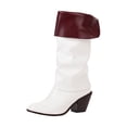 thumbnail image 1 of PEASKJP Womens Mid Calf Boots Chunky Block Heel Platform Lug Sole Mid Calf Booties,White 37, 1 of 5