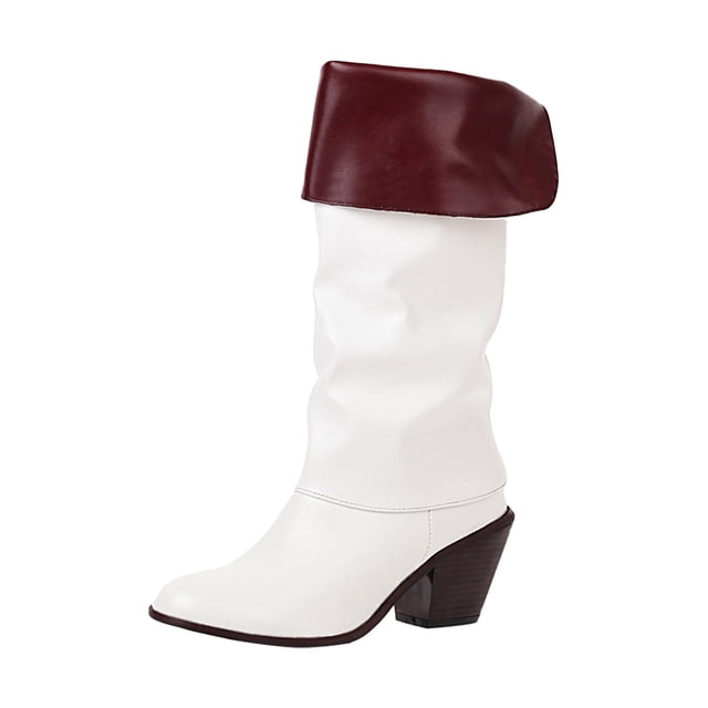 PEASKJP Womens Mid Calf Boots Chunky Block Heel Platform Lug Sole Mid Calf Booties,White 37