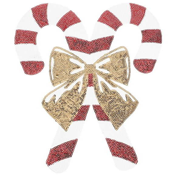 Parches de lentejuelas de bastón de caramelo navideño, parches bordados navideños, adornos de lazo, parches para ropa navideña, bolsos y sombreros