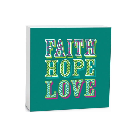 Faith Hope Love Bold Kelly Green 5 x 5 Wood Tabletop Sign Plaque