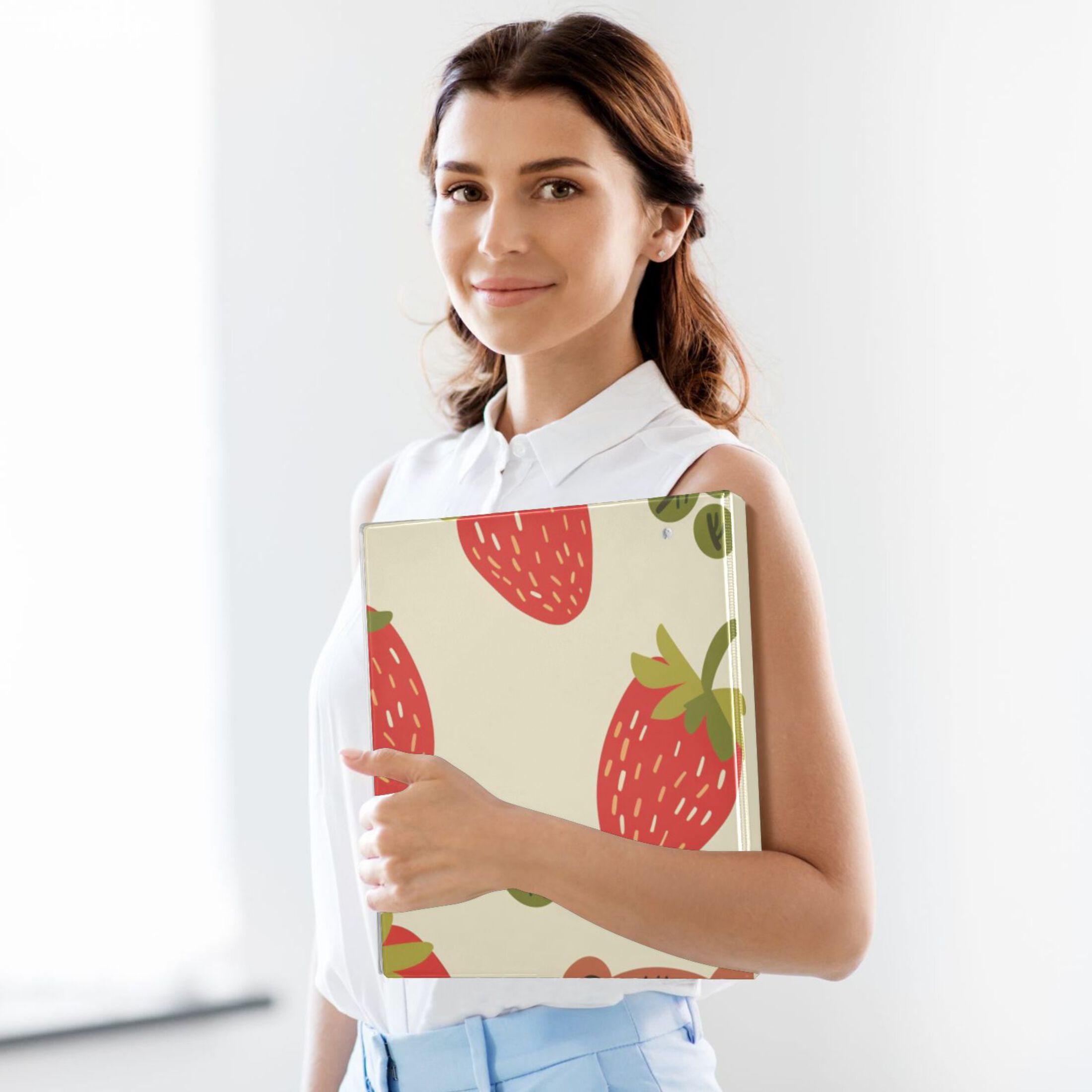Bear and Strawberry 3 Ring Binders 1.5 inch Hardcover File Folders with Interior Pockets A4 Size Organizer for School Office Hospital