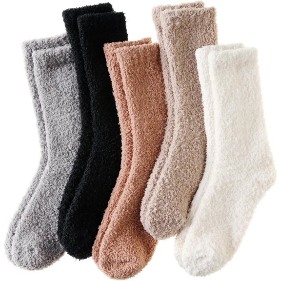 Womens Fuzzy Socks Soft Cozy Fluffy Slipper Socks Winter Warm Plush Sleeping Christmas Socks 5 Pairs