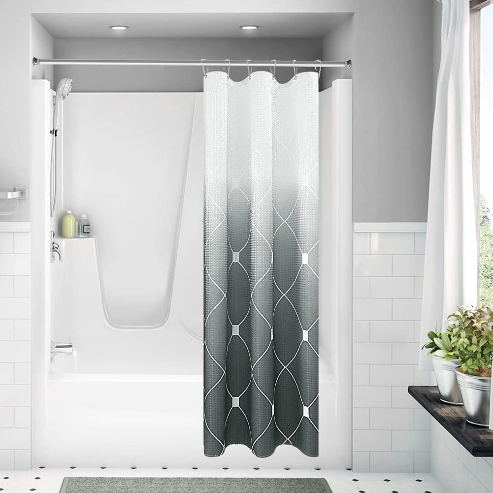 Gray Ombre Stall Shower Curtain 36 x 72 Inches,Waterproof Waffle WeaveTextured Fabric Shower