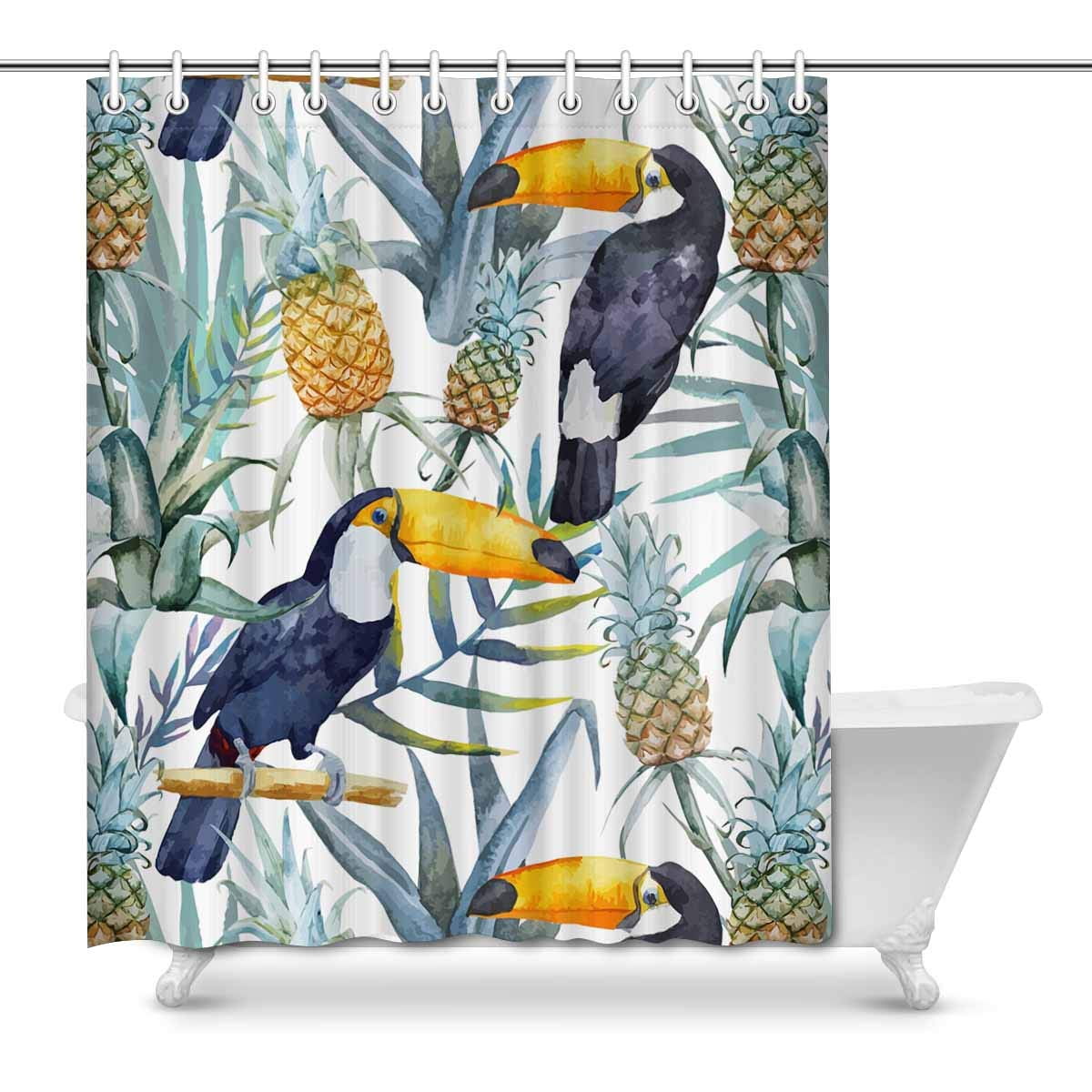 Cartoon Safari Animals Parrot Toucan Bath Waterproof Fabric Shower Curtain Liner 