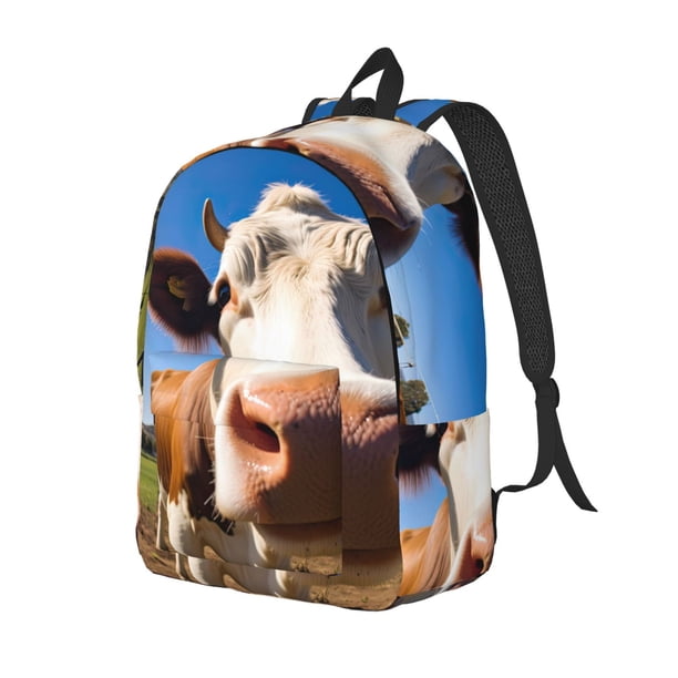 Disketp Blue Sky Meadow Cute Cow Mochila de Lona Estampada, Mochila Escolar de Viaje Ligera para Estudiantes y Portátil-Medium