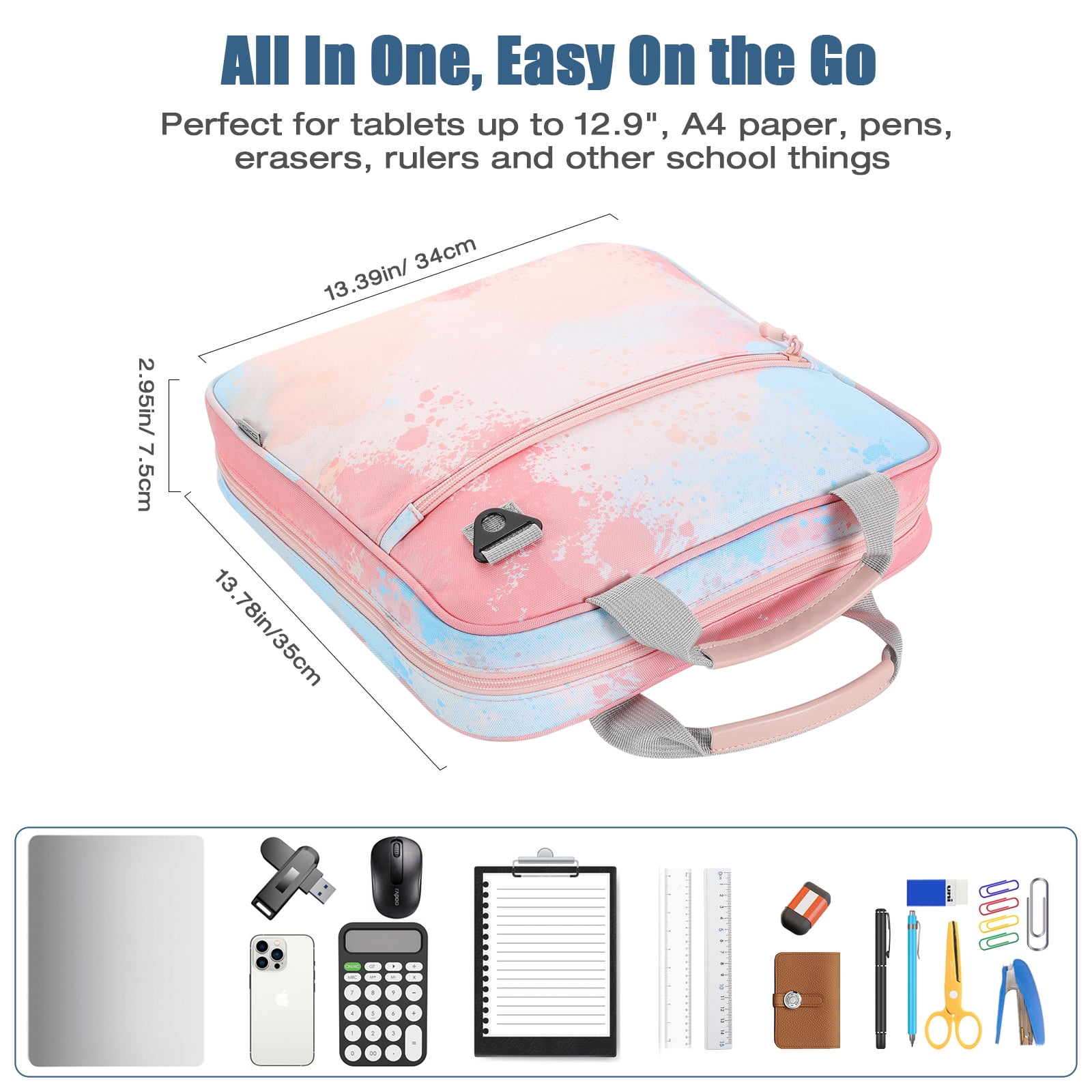 MoKo Zipper Binder, 2 in 3 Ring Binder with Zipper, 500 Sheet Capacity Binder with Shoulder Strap Handle for Middle School Supplies, Orange Pink