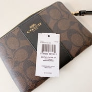 Coach Women's Small Corner Zip Wristlet in Signature Canvas (Brown / Black)
