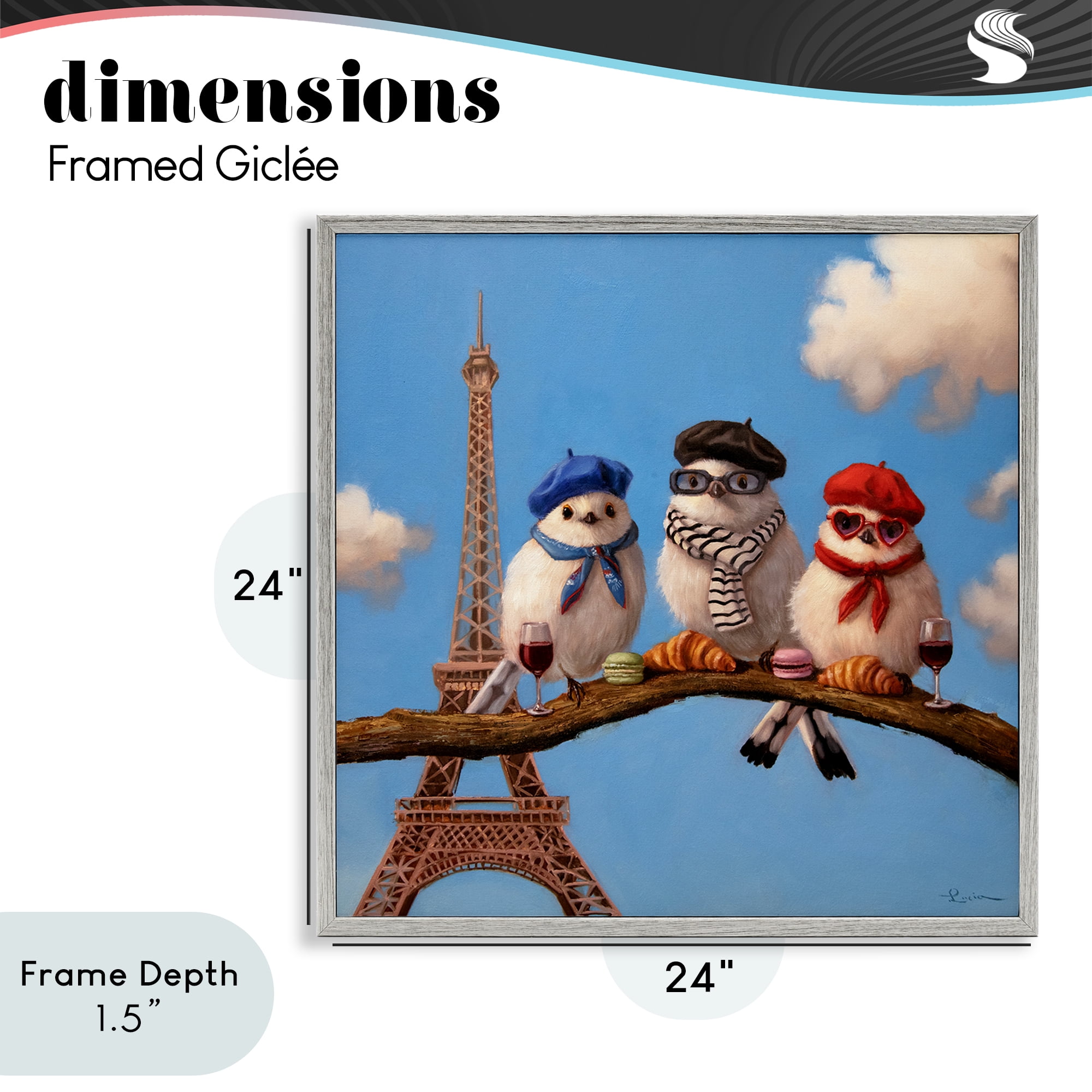 Stupell Industries Parisian Chic Birds in Paris Gray Framed Giclee Art, design by Lucia Heffernan