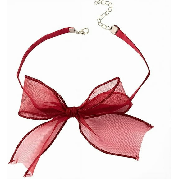 Red Bowknot Collar Choker Necklace Soft Velvet Suede Fabric Sexy Retro Elegant Vintage Handmade Tie Cravat Jewelry Ball Necklace Romantic Gifts for Women Wedding Prom Party Accessories