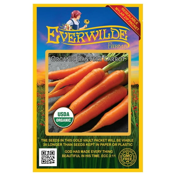 Everwilde Farms - 1000 Organic Danvers Carrot Seeds - Gold Vault Jumbo Bulk Seed Packet