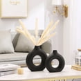 thumbnail image 6 of Black Ceramic Donut Vases Set of 2, Modern Farmhouse Home Decor Vases for Table, Mantel, Bookshelf, Boho Decorative Vases, Fireplace & Living Room Decor, 6 of 7