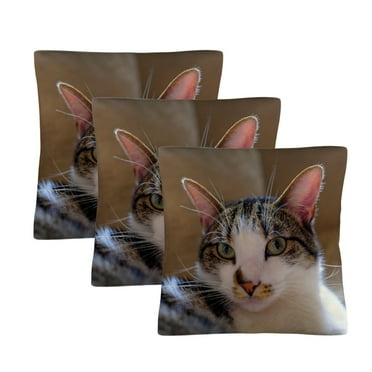 Elegant Tabby Cat 18x18 Inch Faux Linen Throw Pillow Covers, Set of 6 - Classic Cat Print Decorative Cushion Cases for Sofa, Bedroom, Living Room, Pet Lover Gift
