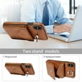 thumbnail image 4 of for iPhone XS Max PU Leather Back + TPU Frame Rugged Case, Classic 360 Rotating Ring Kickstand Card Slots Shoulder Strap Drop Protective Slim Fit Shockproof Phone Case Cover, Brown, 4 of 12