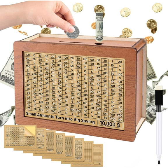 Wooden Piggy Bank – Secure, Reusable Savings Box For Adults & Kids | Save Up To $10,000