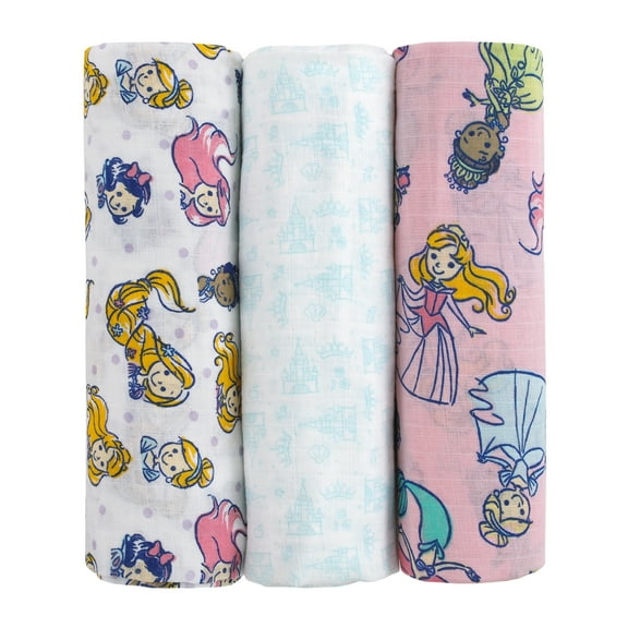 Disney Princesses 3 Piece Muslin Swaddle Baby Blankets