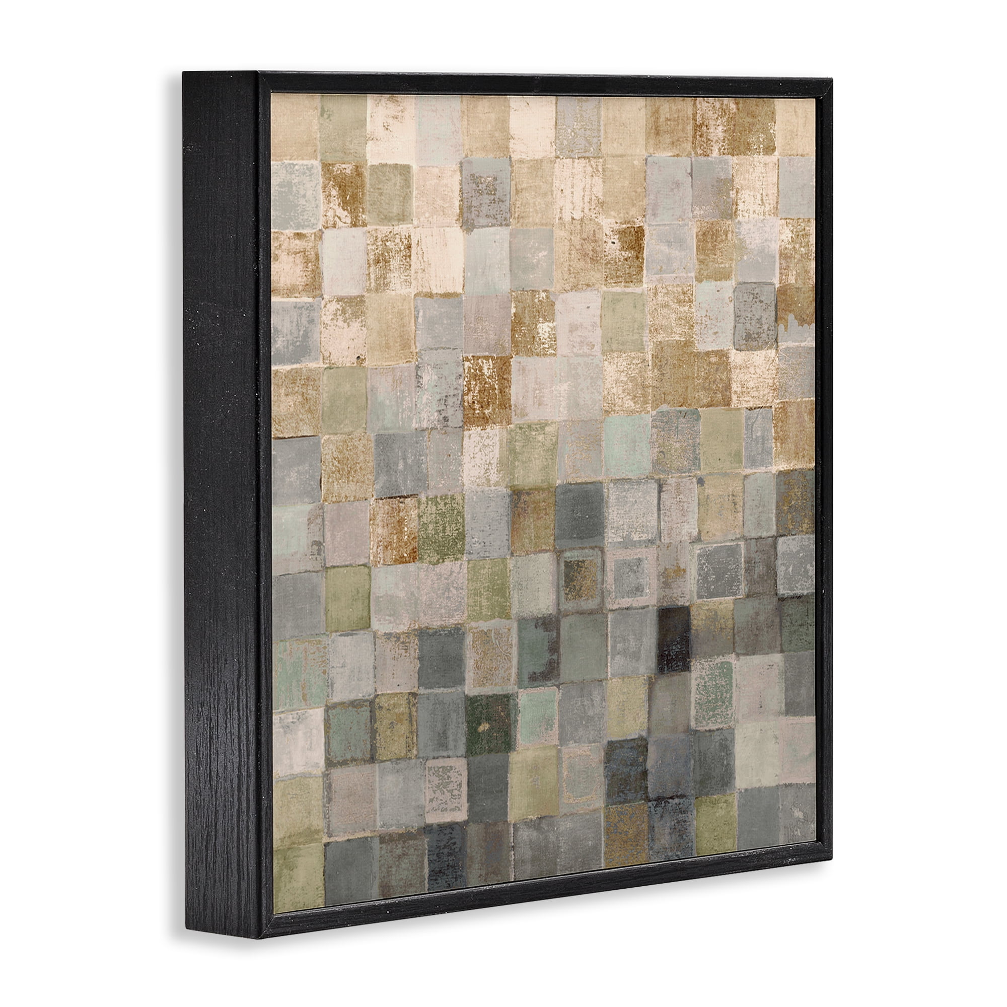 Stupell Industries Alternating Beige & Grey Squares Abstract Painting Black Framed Art Print Wall Art, 24 x 24