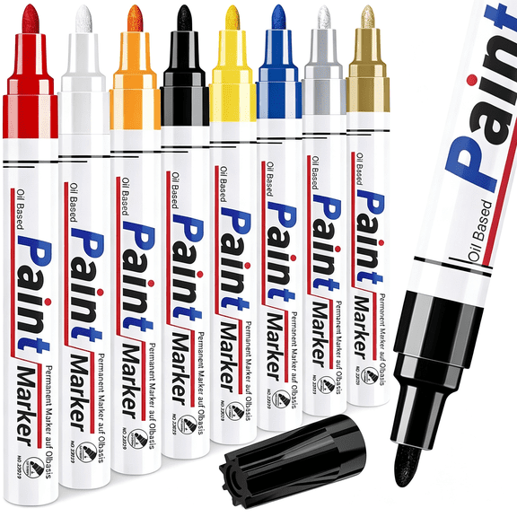 CCOCC Oil Based Paint Markers for Metal: 8 Colors Oil Based Permanent Paint Pens for Metal, Wood, Rock, Fabric, Canvas, Glass, Plastic - Medium Tip Quick-Dry, Waterproof, Art & Craft Pen