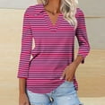 thumbnail image 2 of Abtuhar Womens Summer Plus Size Tops,Women's Loose Casual Round Neck Long Sleeved Striped Short Top, 2 of 2