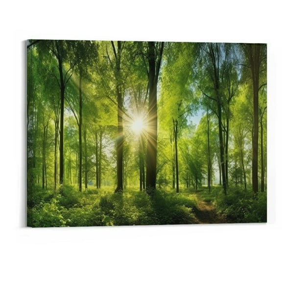 Shiartex Canvas Print Wall Art Home Decorations Morning Sunrise Green Trees Landscape Sunshine Over Forest Picture Realism Rustic Scenic Living Room Wall Decor Artwork Framed 20x16 Inch