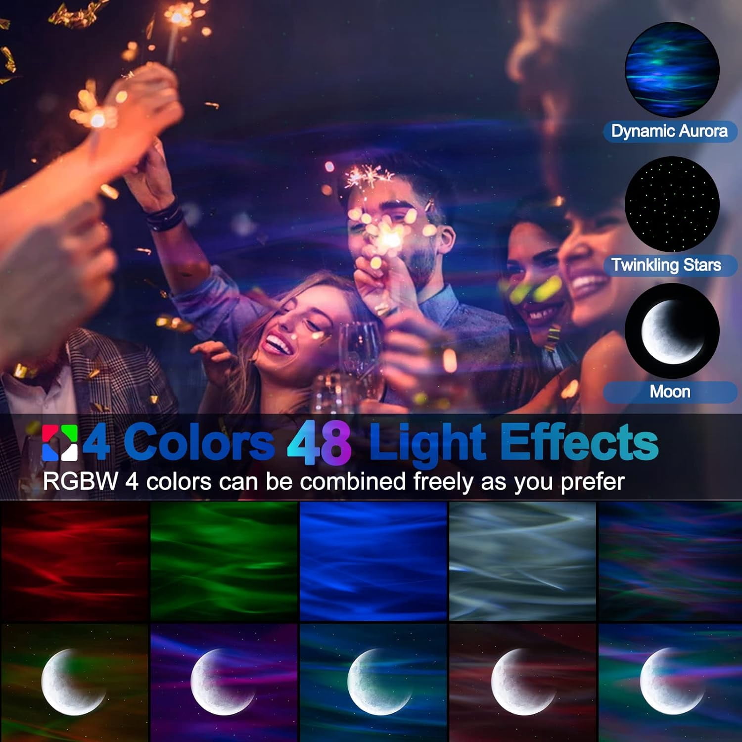 Slok Aurora Star Light Projector, Remote & Bluetooth, Multi-Color Galaxy Projection for Bedroom/Party Decor