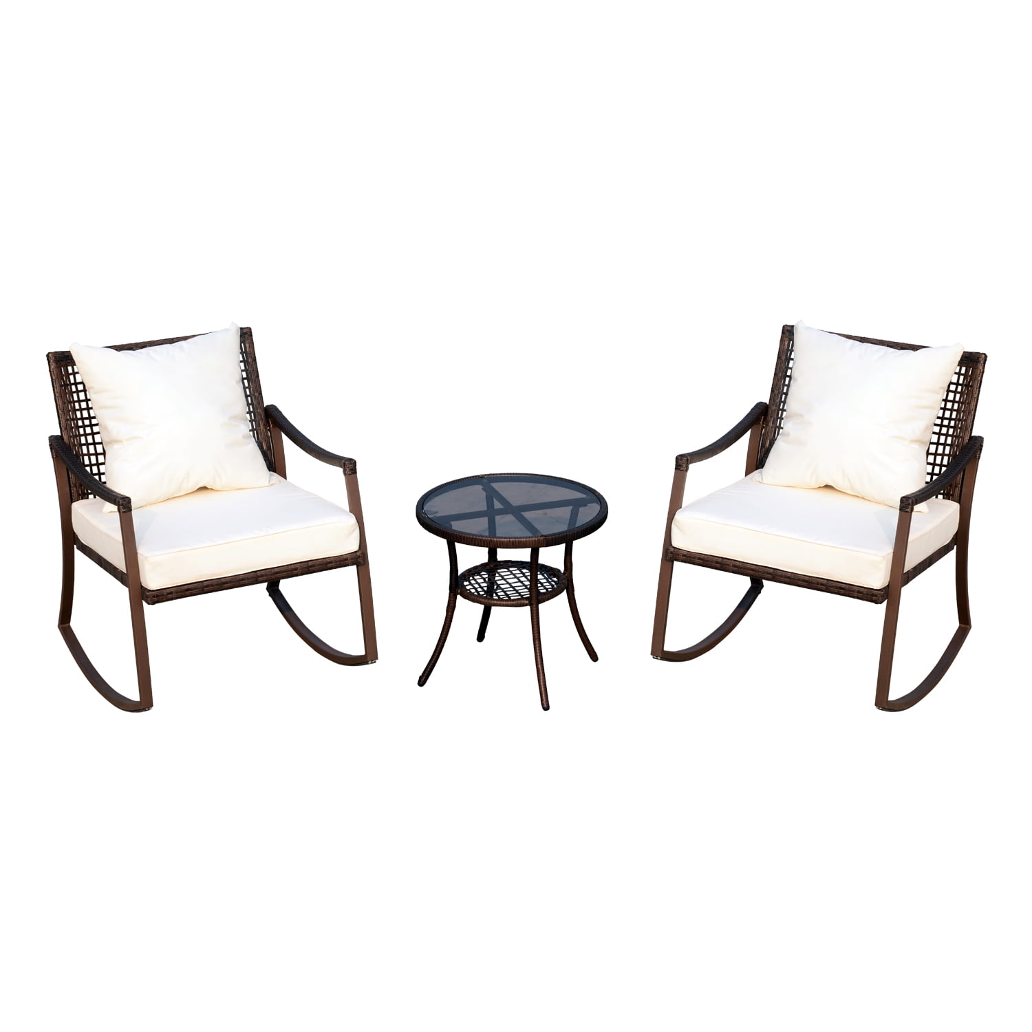 Outsunny 3 Piece Outdoor PE Rattan Patio Rocking Chair Set ...