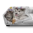 thumbnail image 3 of Birthday Soft Flannel Fleece Throw Blanket, Dog and Cat Domestic Animals with Birthday Party Cones and Cupcake Image, Cozy Plush for Indoor and Outdoor Use, 50" x 70", White and Brown, by Ambesonne, 3 of 6