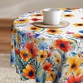 thumbnail image 1 of Colorful Flowers Round Tablecloth 60 Inch Watercolor Floral Multicolor Reusable Circle Tablecover Resistant Wrinkle Spring Summer Decor Tabletop Cover for Outdoor Kitchen Dining Party, 1 of 6