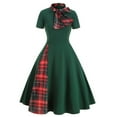 thumbnail image 2 of JINMGG Womens Plus Size Clearance $5 Women Short Sleeve Plaid Panel Bow Tie Vintage Rockabilly Style A Line Dress Green S, 2 of 5