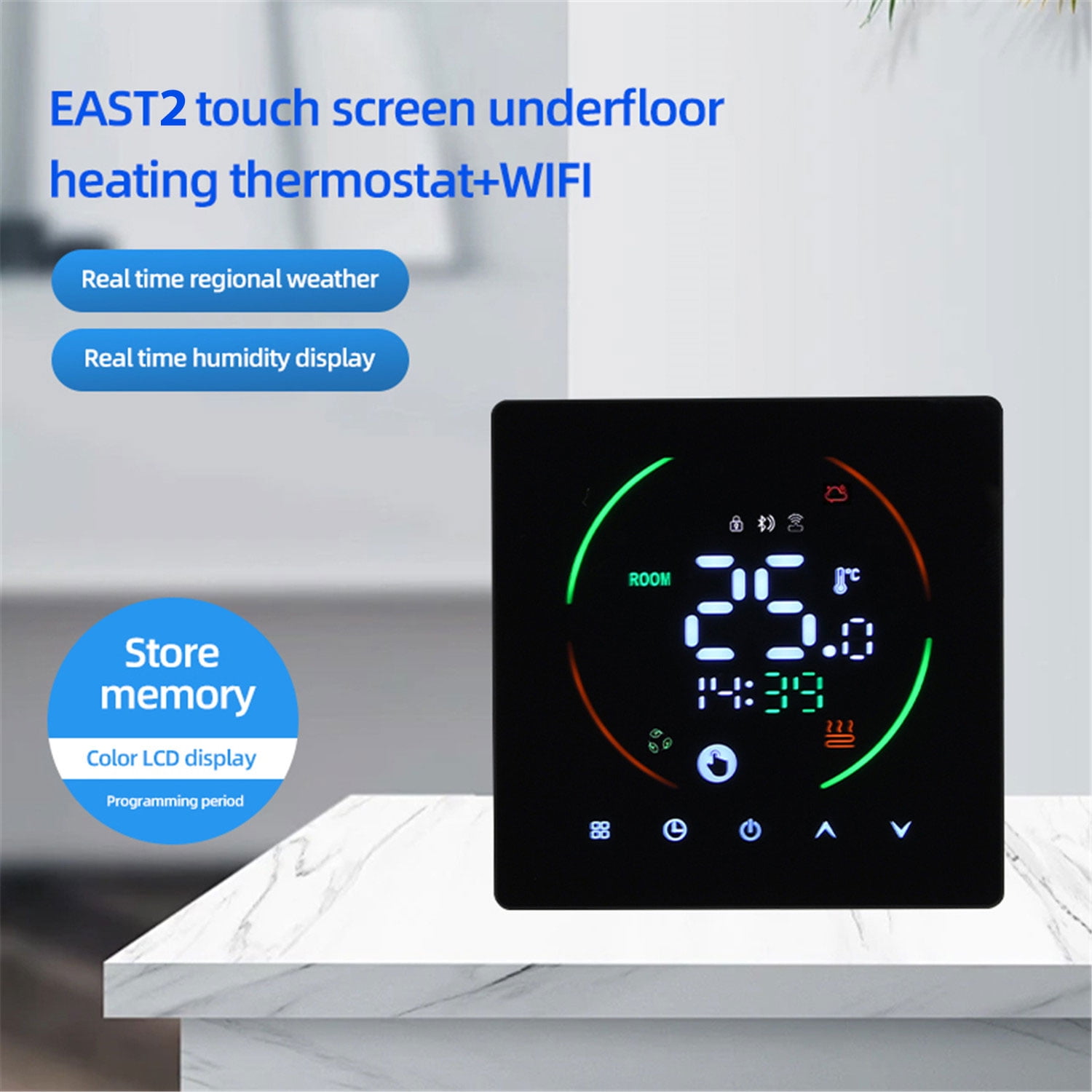 EAST2 Thermostat WIFI Intelligent Underfloor Heating Thermostat 3A/16A Electric Underfloor Heating Wall Furnace Thermostat With Humidity Weather