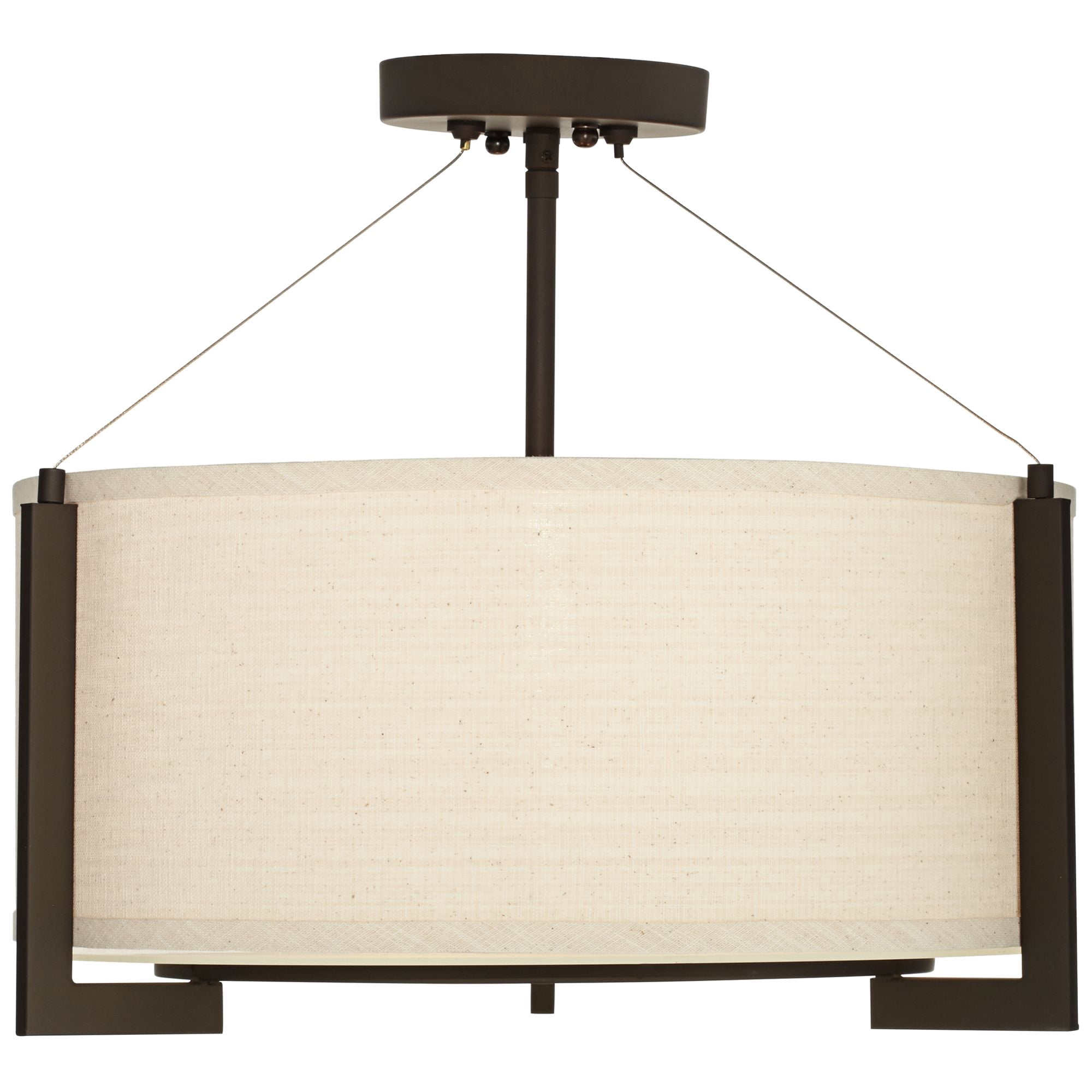 Possini Euro Design Stinson Modern Ceiling Light Semi Flush Mount Fixture 17 1/4" Wide Bronze 3-Light Linen Drum Shade for Bedroom Kitchen Living Room