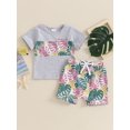 thumbnail image 4 of Suealasg Baby Boys 2 Piece Summer Beach Clothes Set Short Sleeve Leaf Print Patchwork Tops + Shorts Set  6M 1T 2T 3T Toddler Boys Casual Vacation Outfits, 4 of 9
