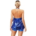 thumbnail image 2 of iEFiEL Womens Shiny Sequins Latin Dancewear Halter Unitard Modern Jazz Performance Romper Dance Costume Royal Blue One Size, 2 of 7